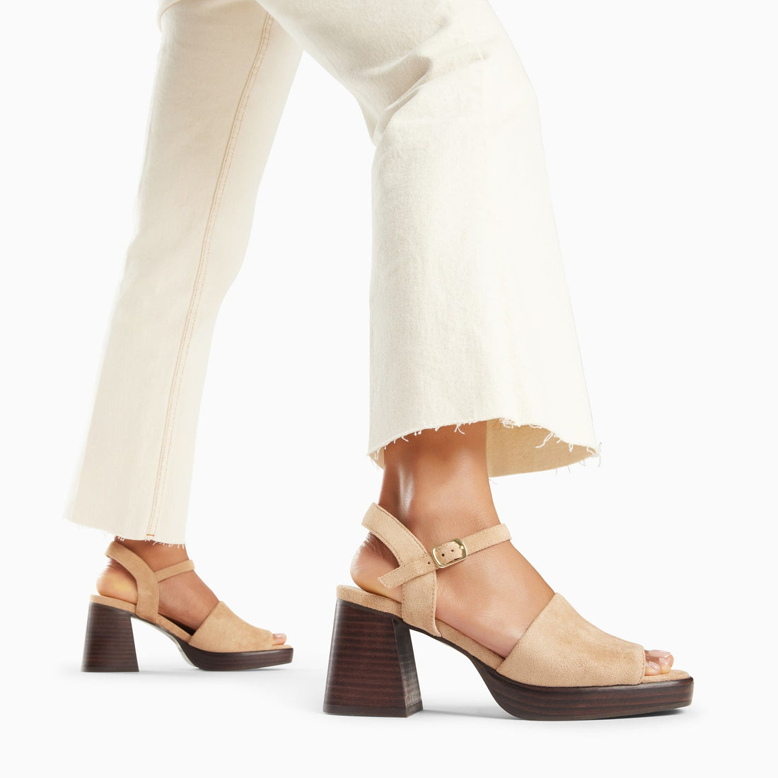 Sandales Tyrah beiges à plateforme et talon bois