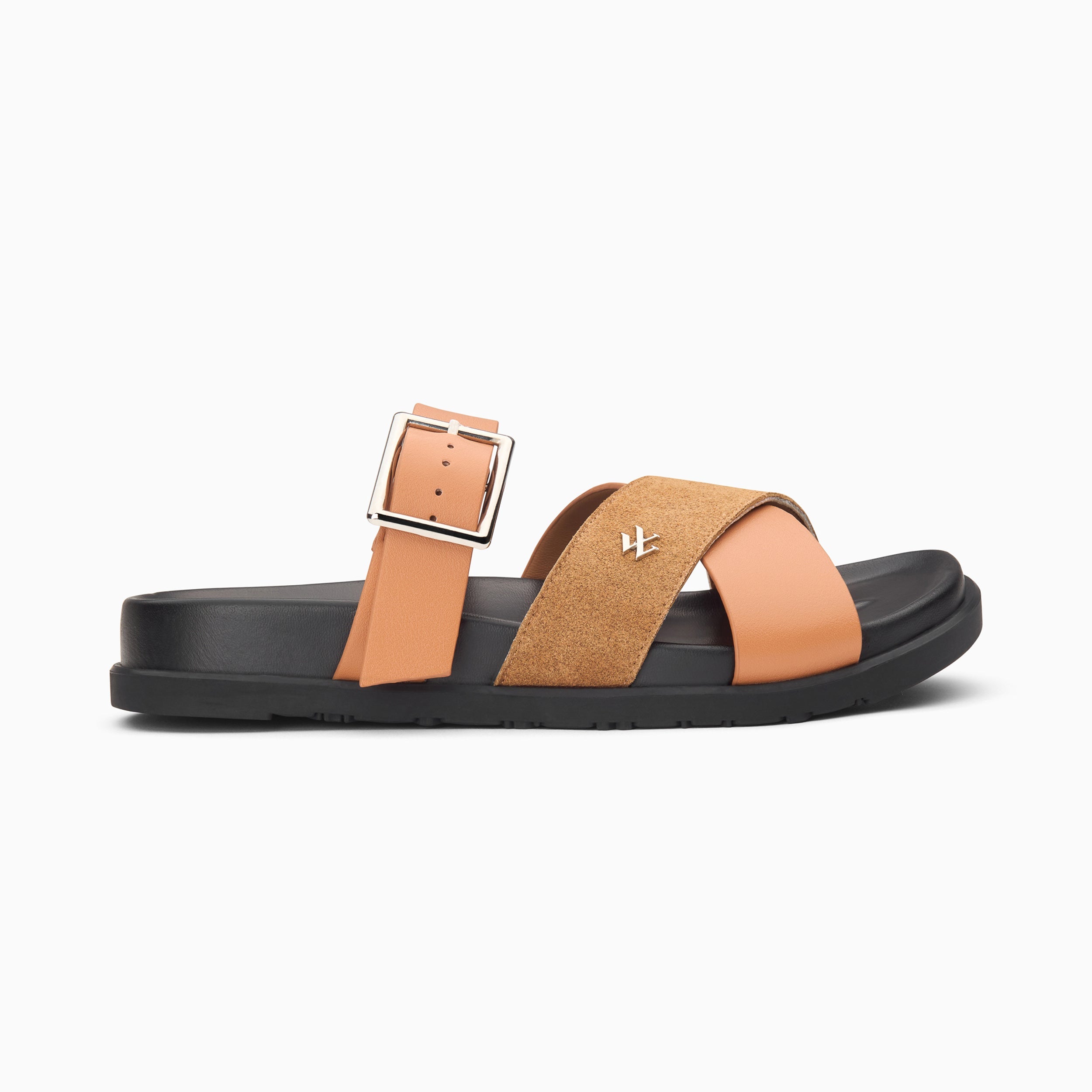 Mules plates Sandy camel à larges brides