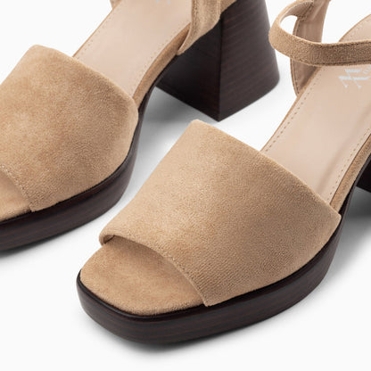Sandales Tyrah beiges à plateforme et talon bois