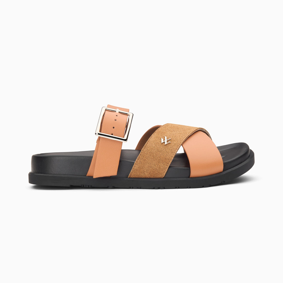 Mules plates Sandy camel à larges brides